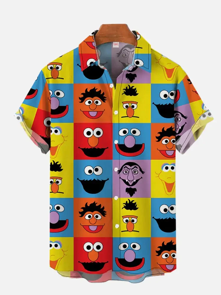 Camicia hawaiana astratta Camicia casual a maniche corte con tasca sul petto con stampa notturna moderna e colorata di metà secolo