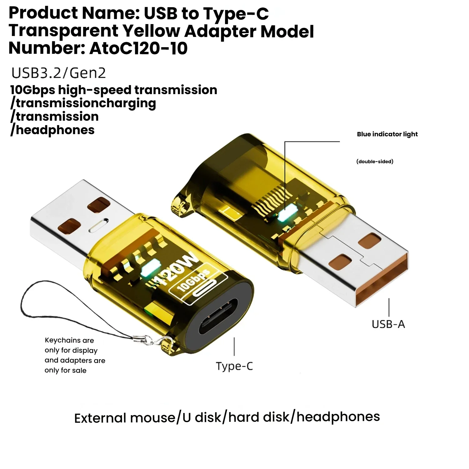 PHONEPACE USB 3.2 to Type C Adapter OTG Fast Charging 120W 10GB High Speed Data Audio Transfer For PC Tablet Xiaomi Huawei