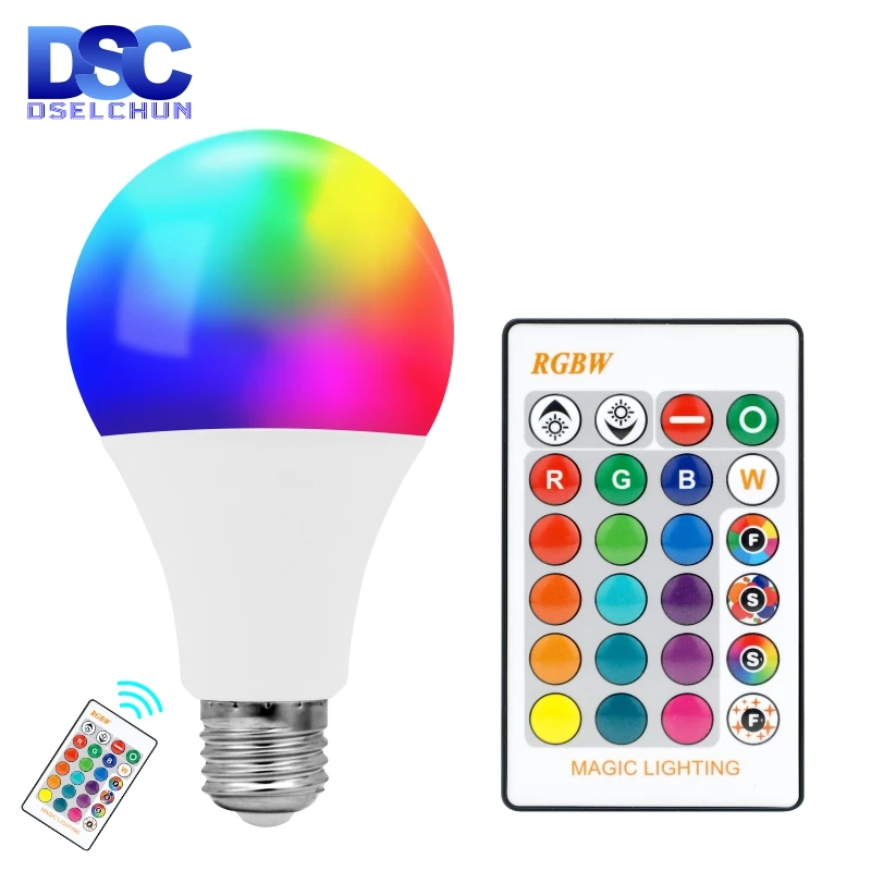 Bombilla LED E27 RGB de 16 colores con Control remoto para habitación, bombilla inteligente para fiesta, atenuador, bombilla roja, verde, azul y blanca