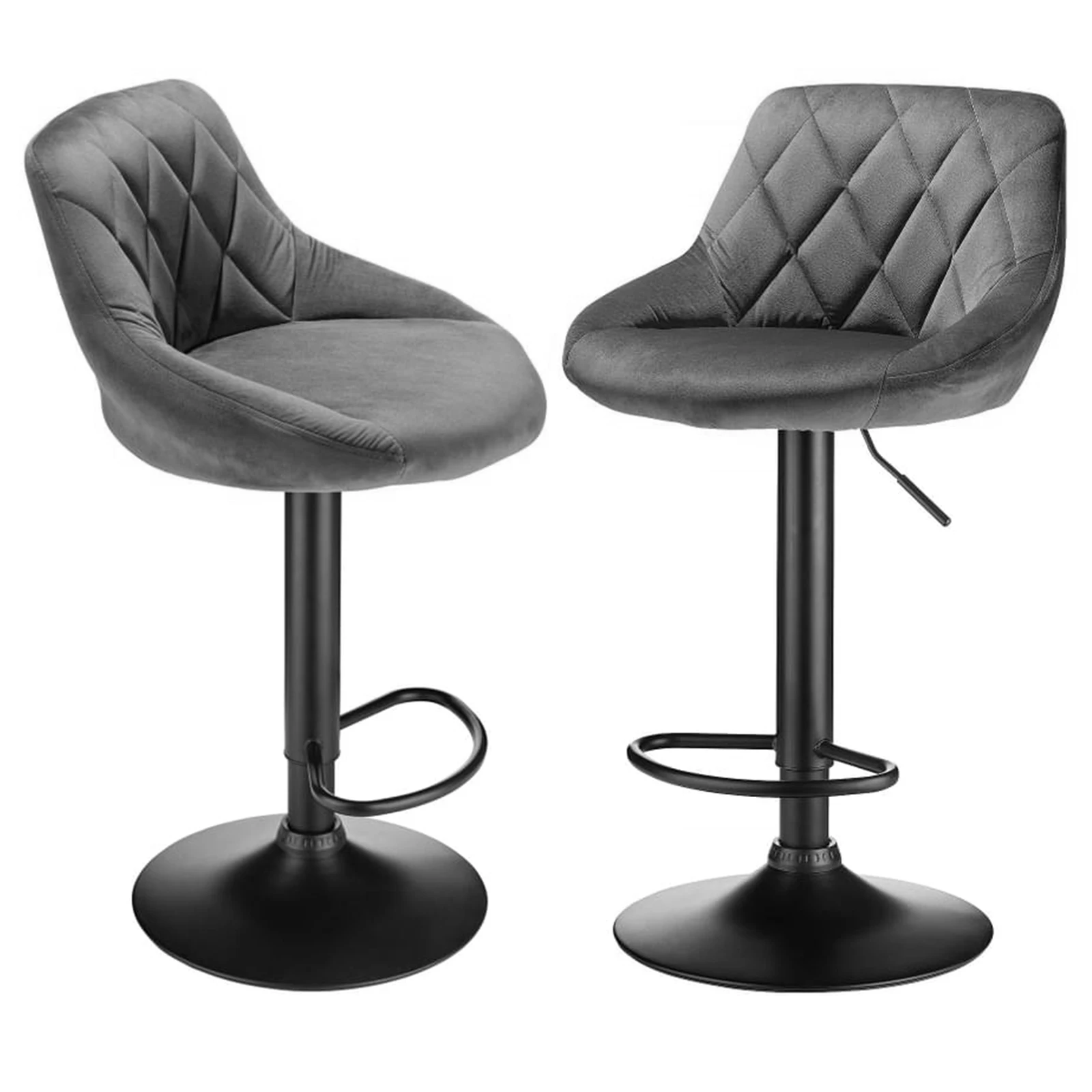 Ensemble de 2 tabourets de bar en velours. Chaise de cuisine au design moderne avec siège réglable en hauteur, 360 °   Pivotant et repose-pieds