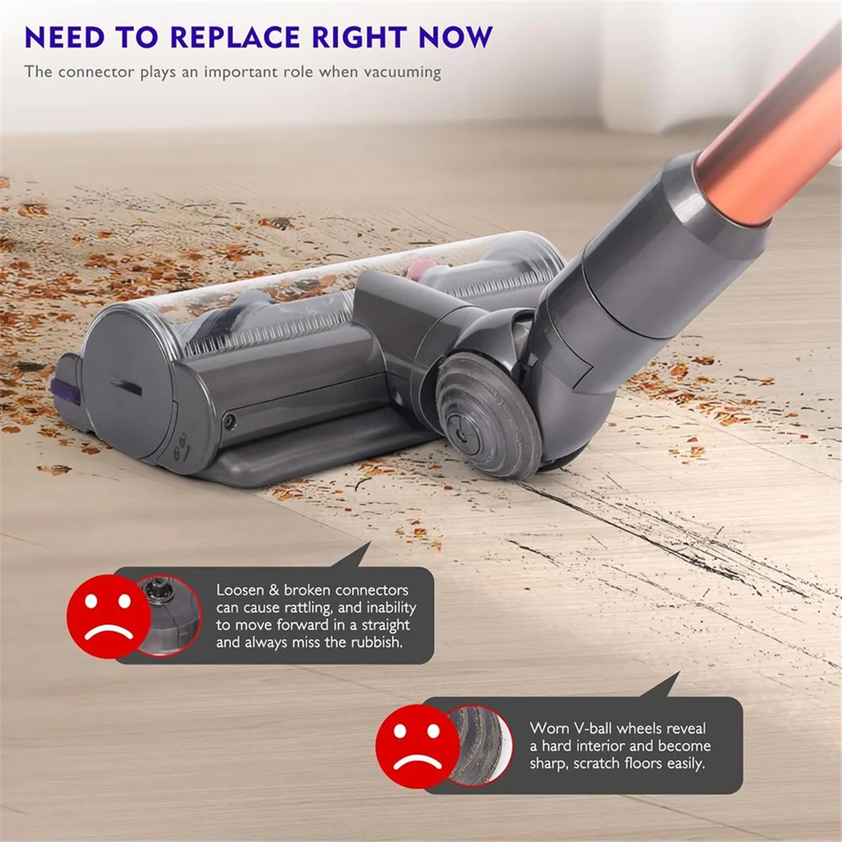 BABQ For Dyson V7 V10 V11 V15 Vacuum Cleaner Accessories 100W Direct Drive Suction Head Connector Adapter+V-Ball Wheel