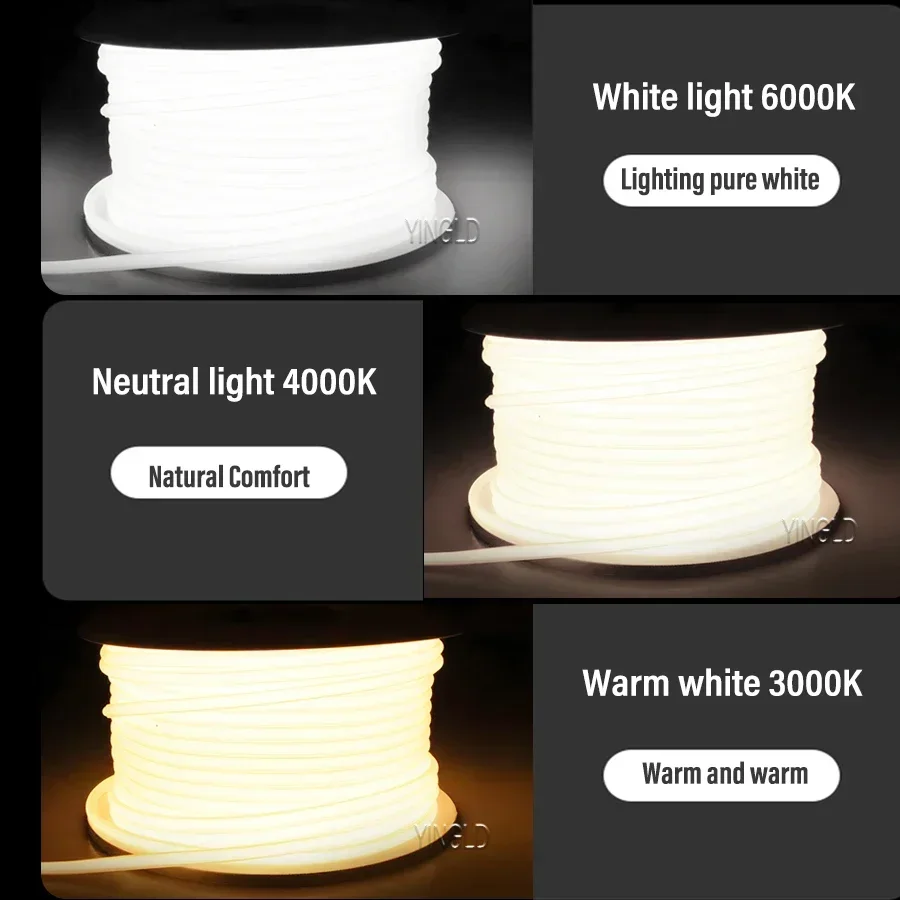 높은 밝은 220V COB LED 스트립 빛 110v 스위치/디밍이 가능한 RA90 유연한 네온 테이프 주방 캐비닛 조명 방수 정원