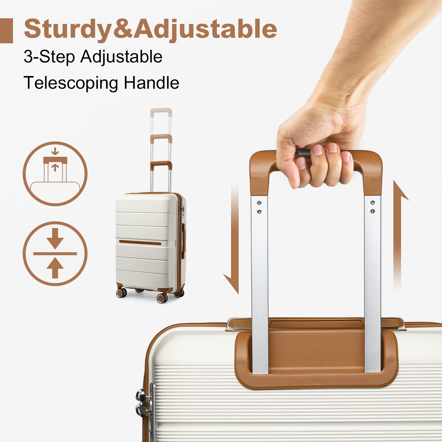 Maleta rígida de viaje británico, equipaje de mano de Material PP 100%, 8 ruedas giratorias, TSA Lock, color Beige