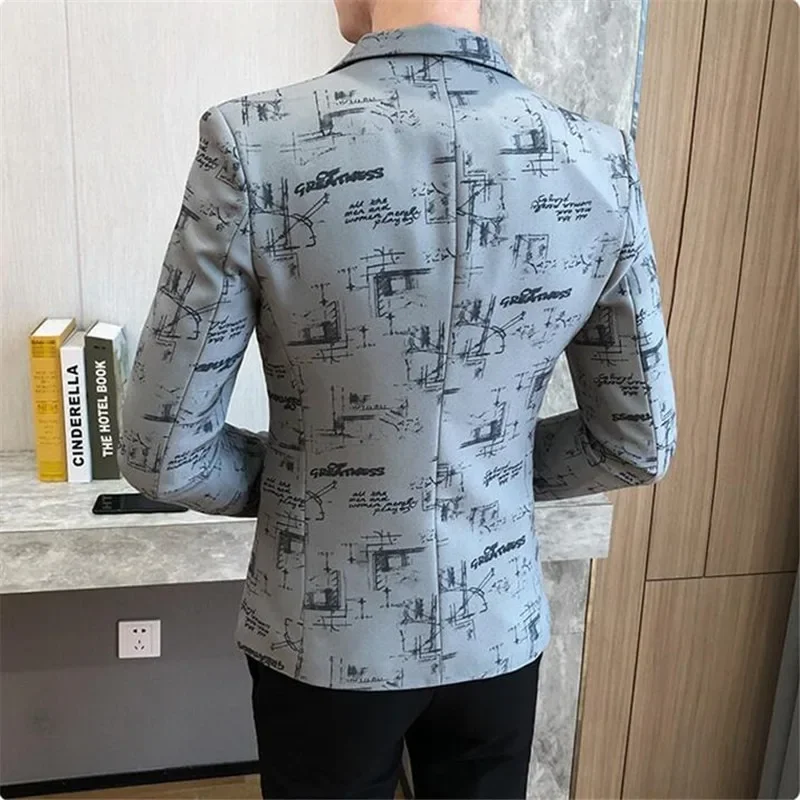 Blazer formal estampado slim fit masculino, versão coreana, festa de casamento, jaqueta de baile, roupas da moda, outono 2020