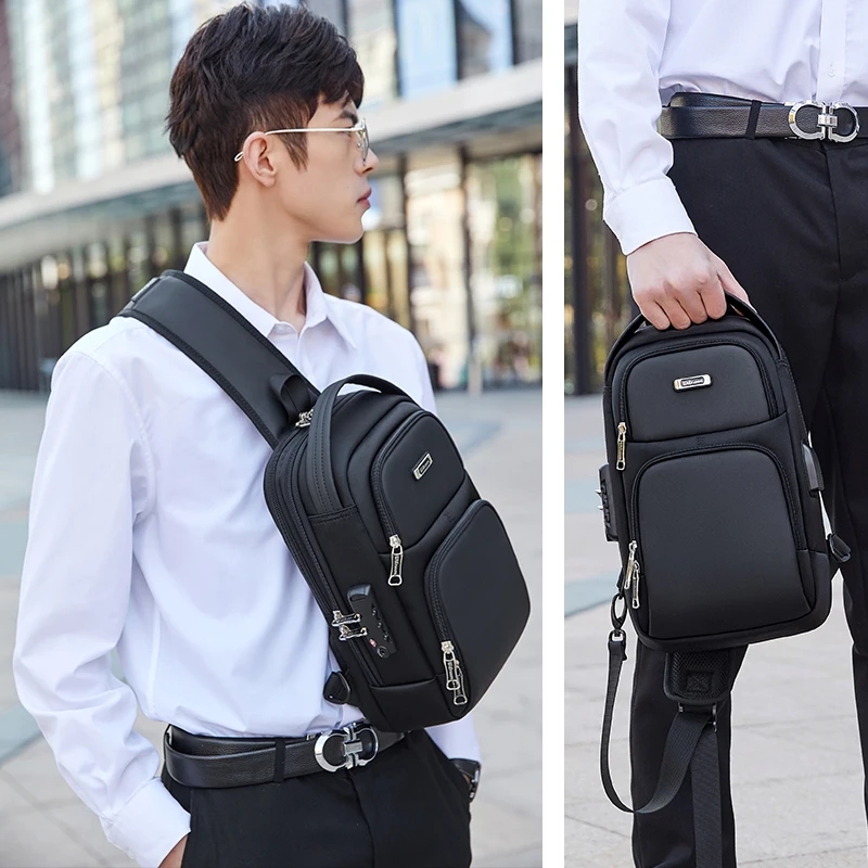 Wipersoon-男性用盗難防止クロスボディバッグ、チェストバッグ、新しい