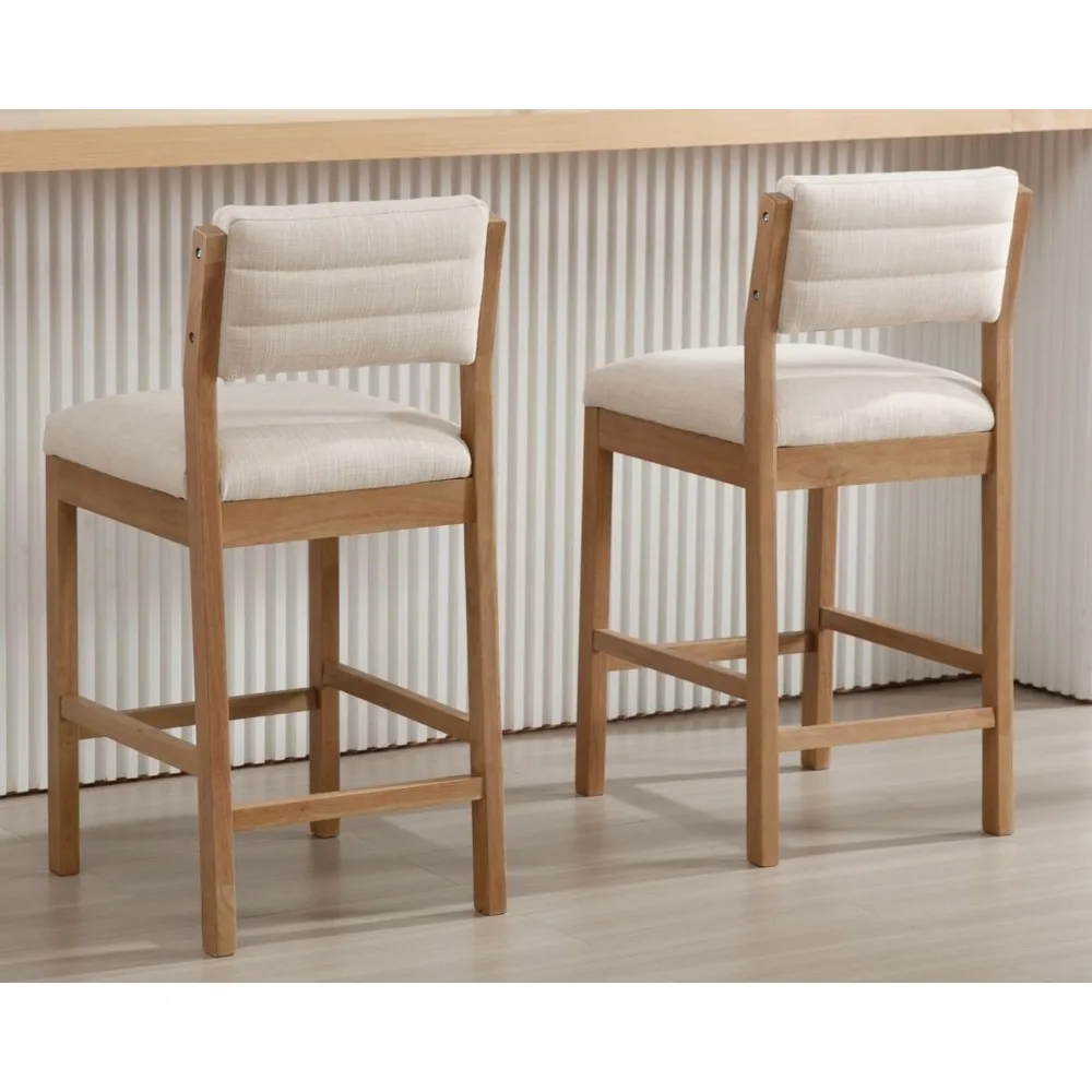 26.5'' Tall Bar Stools Set of 4 Modern Counter Stools with Backs Beige Linen Upholstered Bar Height Chairs Counter Height Island