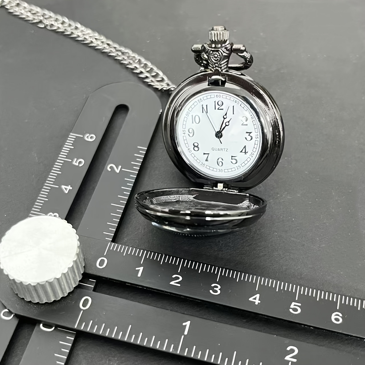 Vintage Gothic Crow & Skull Pattern Design,with Black Chain, Quartz Movement, Mini Size Retro Pocket for Halloween Gift