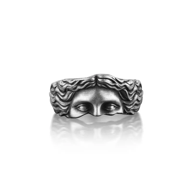 Anelli per uomo Anello creativo con maschera di Venere, rilievo in argento tailandese retrò con anello di apertura regolabile, regalo per conferenze