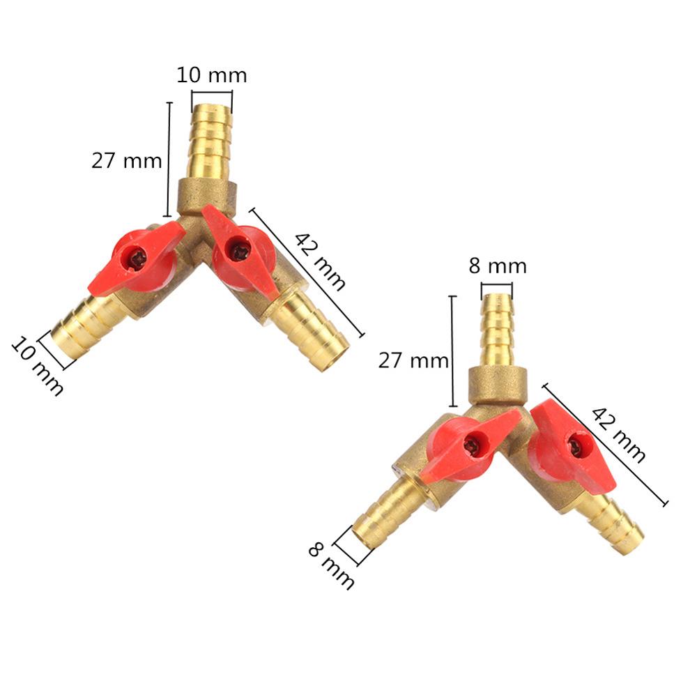 6 8 10mm mangueira farpa tipo y três 3 vias latão desligamento válvula de esfera adaptador conector para combustível gás água óleo ar