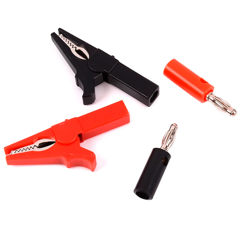 Pinza de cocodrilo + conector tipo banana, sonda de prueba con clips de cable con conector banana de 4 mm Accesorios de prueba Stonego rojos + negros