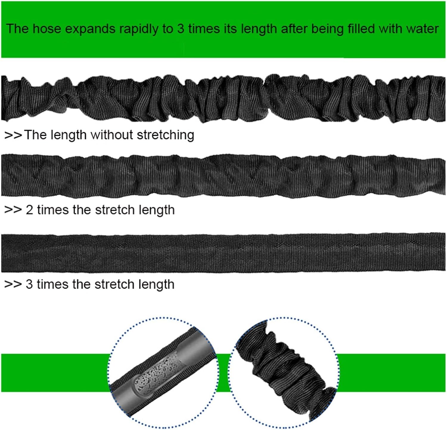 25/50/75/100 FT Pocket Hose Silver Bullet Turbo Shot Nozzle Multiple Spray Patterns Expandable Garden Hose  Fittings