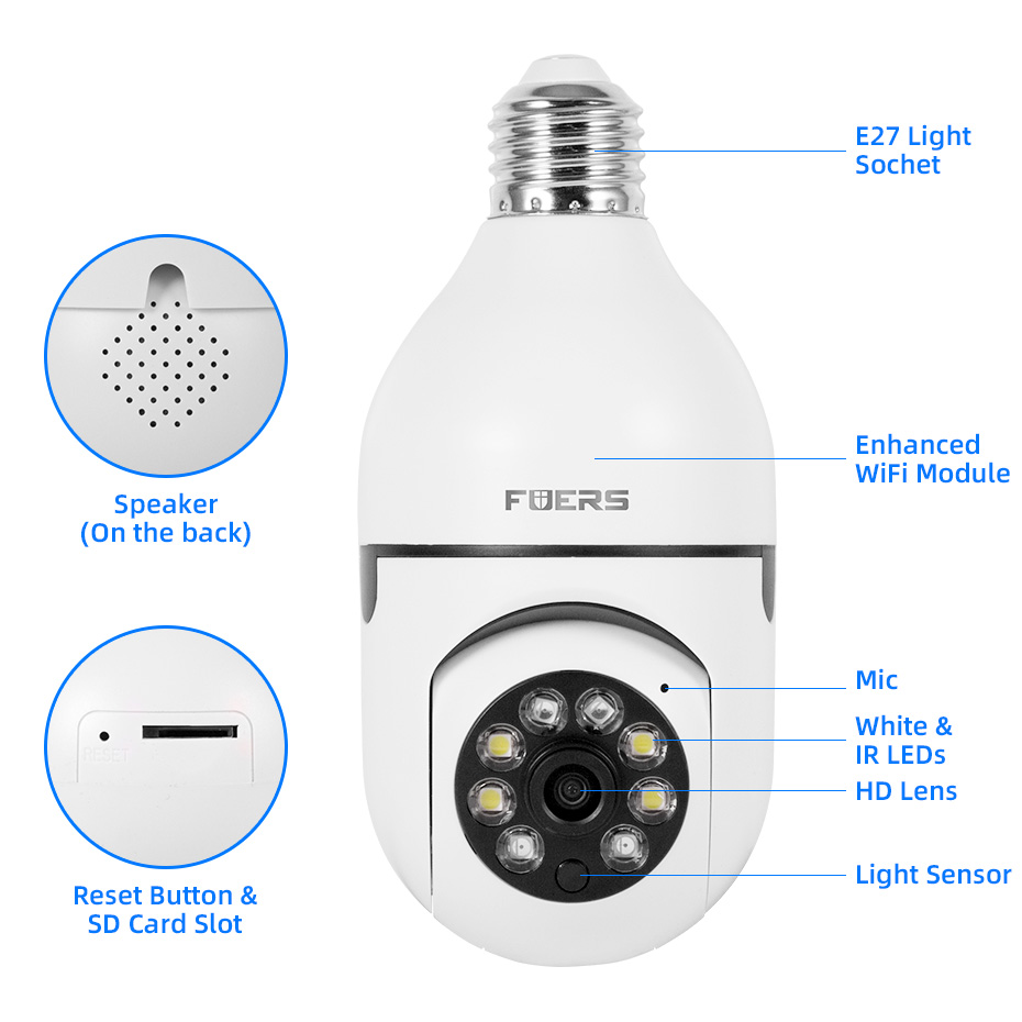 Glühbirne E27 Überwachungskamera Vollfarbe Nachtsicht Automatische Personenverfolgung Zoom Indoor Sicherheitsmonitor Wifi Miini IP-Kamera