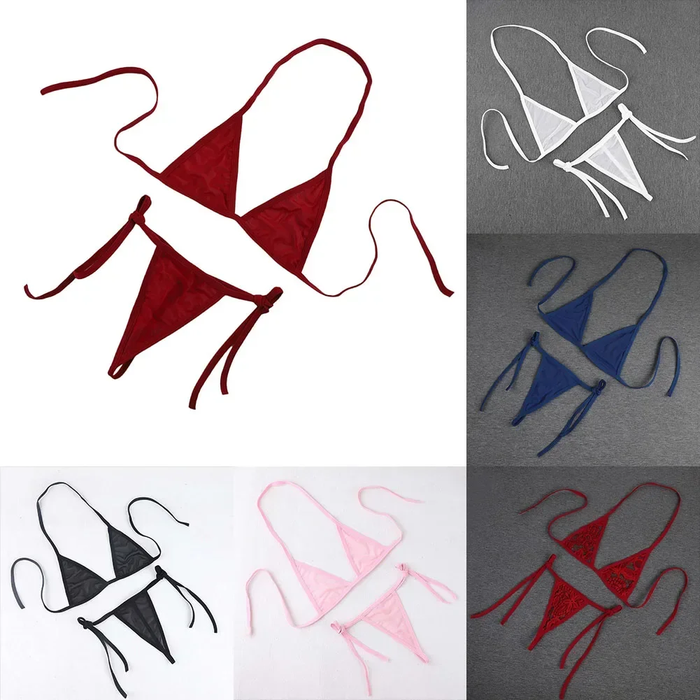 Femmes Sexy Lingerie maillot de bain Bikini 2 pièces soutien-gorge avec cravate côté string maillots de bain maillot de bain Microbikini maillot de bain