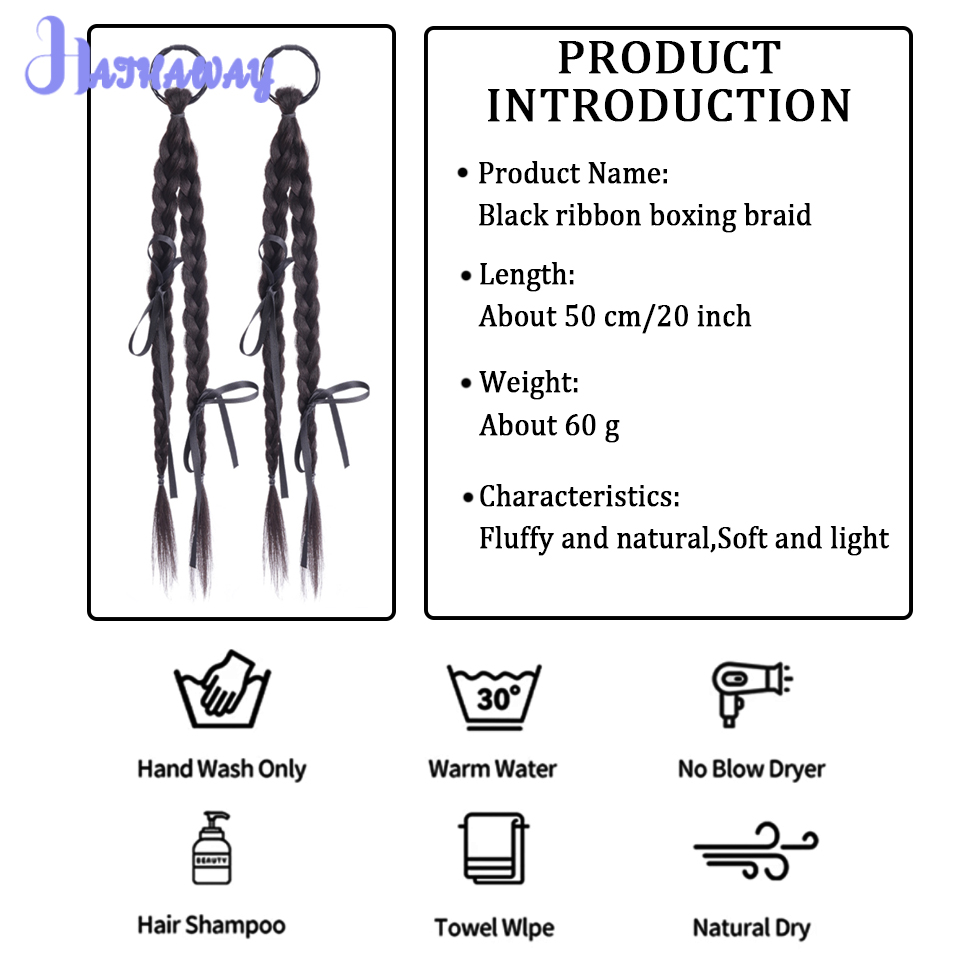 合成ポニーテールウィッグ,女性用ボクシング編組,ナチュラルボウ,ダブルツイスト,ブラックリボン,中国語,新品,20インチ