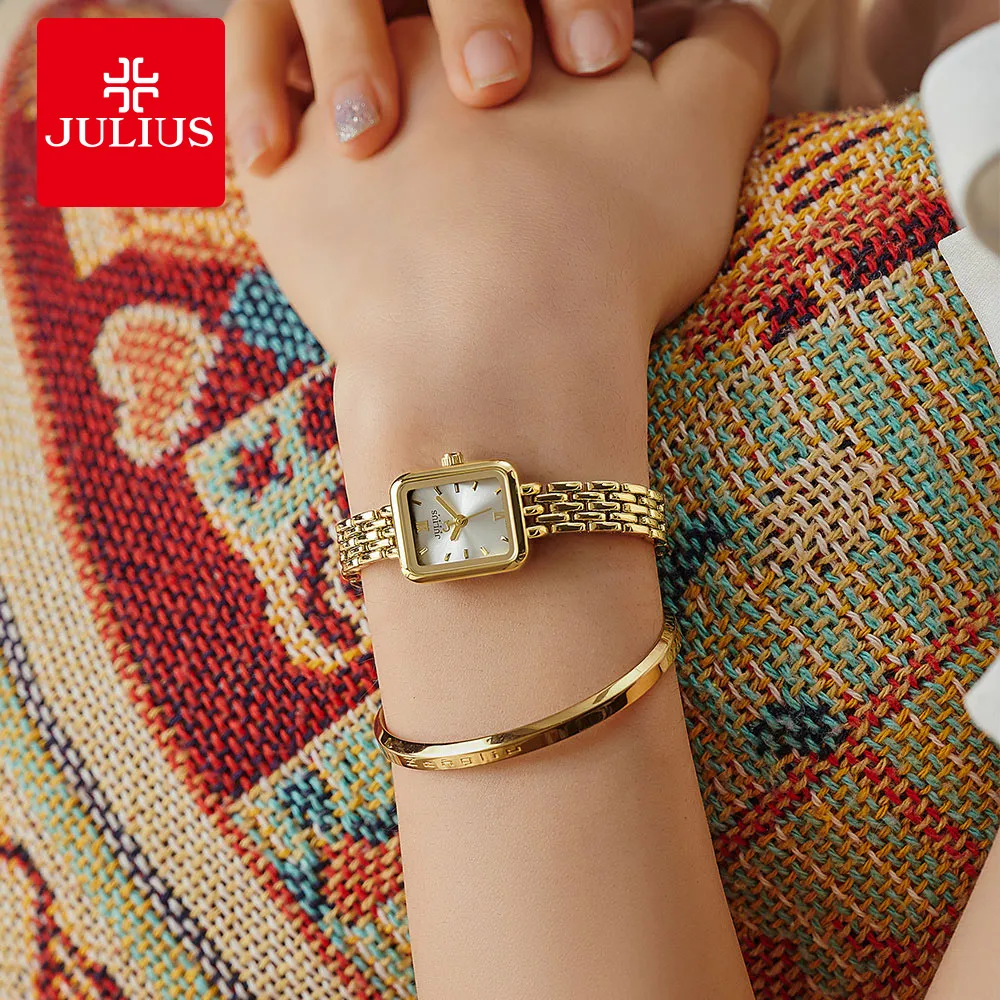 Julius-Reloj de acero inoxidable para mujer, pulsera de lujo con esfera de doble capa, a la moda, regalo, JA-771