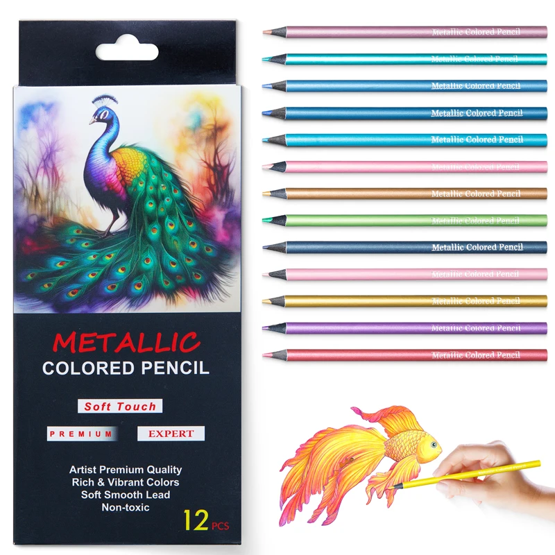 24 สีดินสอสีเมทัลลิควาดชุดภาพวาดดินสอสีอุปกรณ์ศิลปะสําหรับดินสอสีศิลปิน