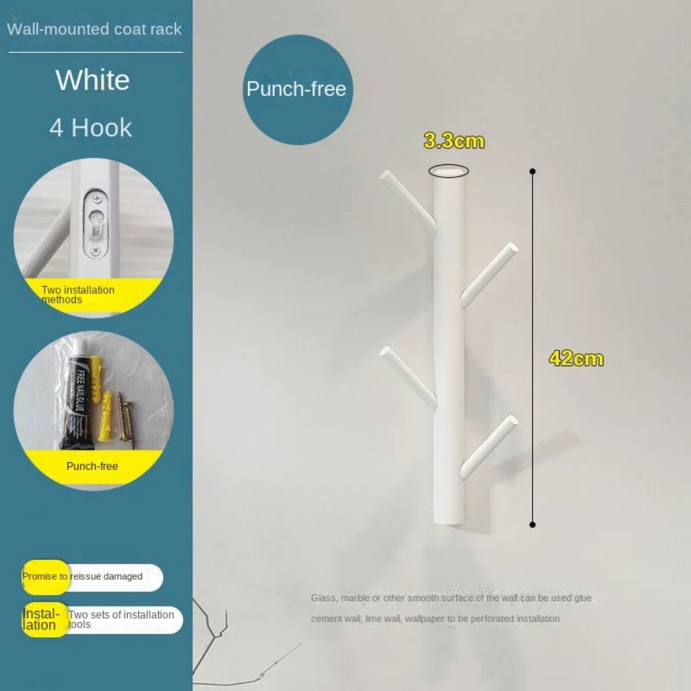 ไม้แขวนเสื้อใหม่ไม้แขวนผนังสาขาต้นไม้เสื้อผ้า Hook Home Storage ห้องนั่งเล่น Non Perforated หมวก