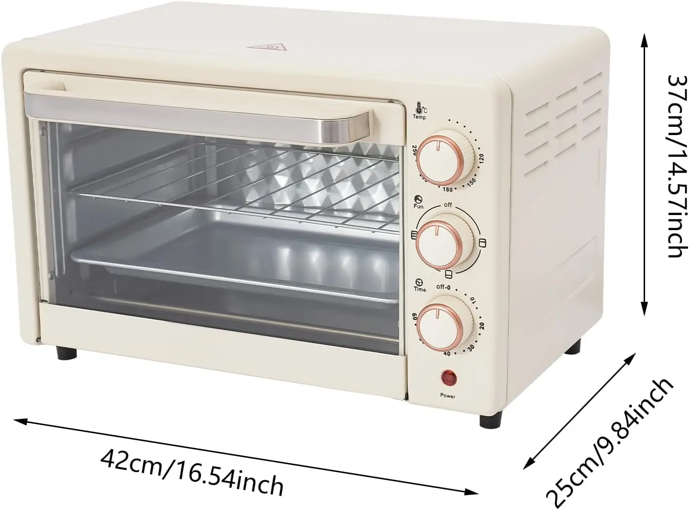 22-Liter-Miniofen kompakt mit Pizza-Funktion und Sichtfenster, 120 ° C bis 250 ° C, 60-Minuten-Timer, 1000 Watt, in Weiß