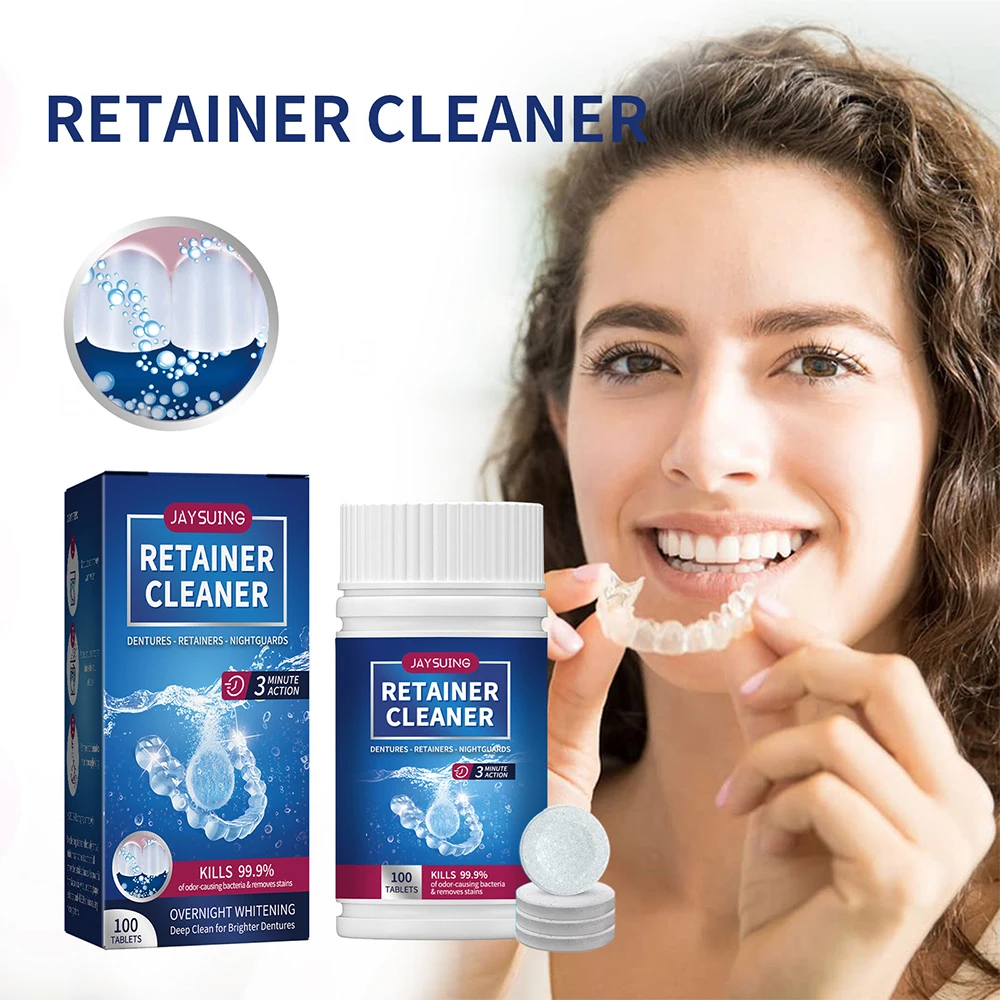 Oral Cleaning Care 100 Tabs Denture Cleaner Tablet Cleansing Tablet For False Tooth Cleaning Tablet For Retainer Fresh Breath