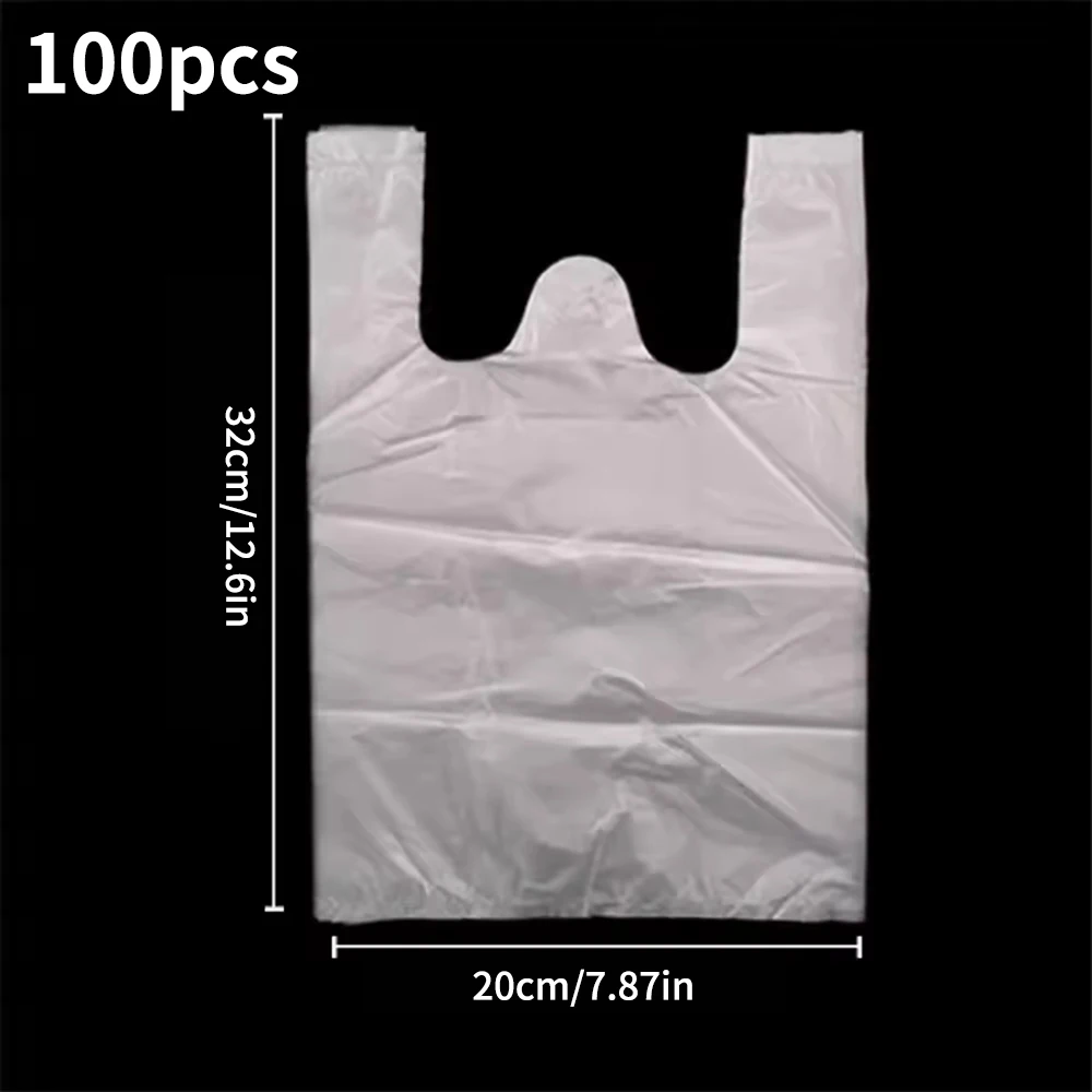 Saco de compras de plástico 100 pces saco de compras transparente sacos de plástico do supermercado com punho embalagem de alimentos