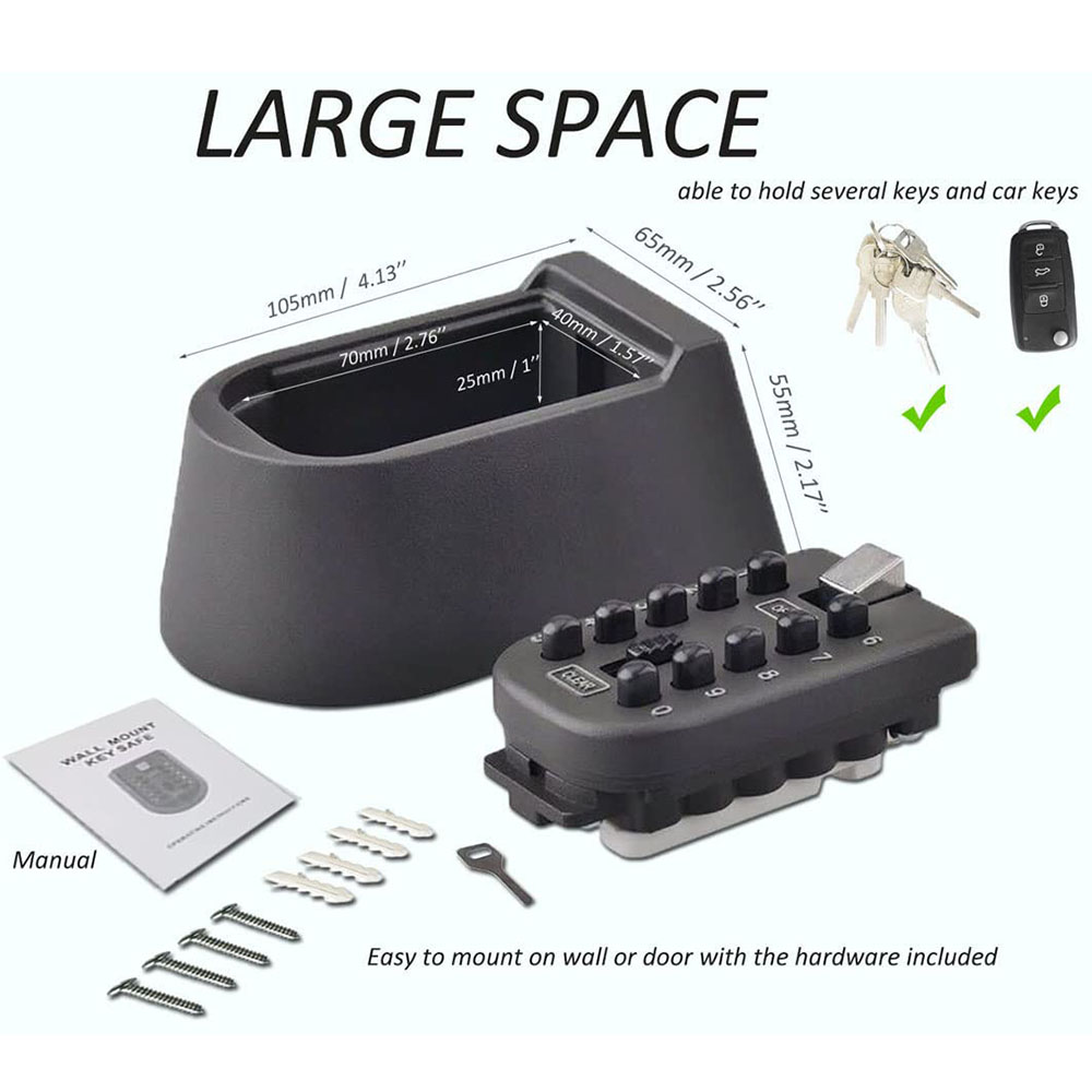 Caixa de armazenamento chave sobressalente impermeável, Caixa de bloqueio de chave para fora, Push Button Key Keeper, Combinação de 10 dígitos
