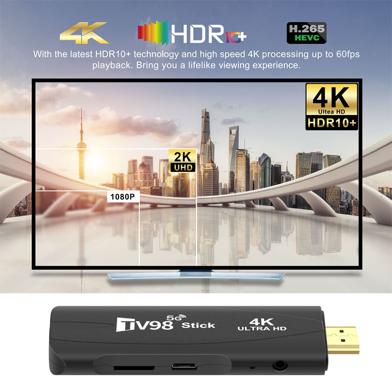 TV98 TV Stick Android 12.1 4K HD 2GB 16GB TV Stick 4G 5G Dual Wifi Smart TV Stick Lettore multimediale Ricevitore TV Andriod TV Stick