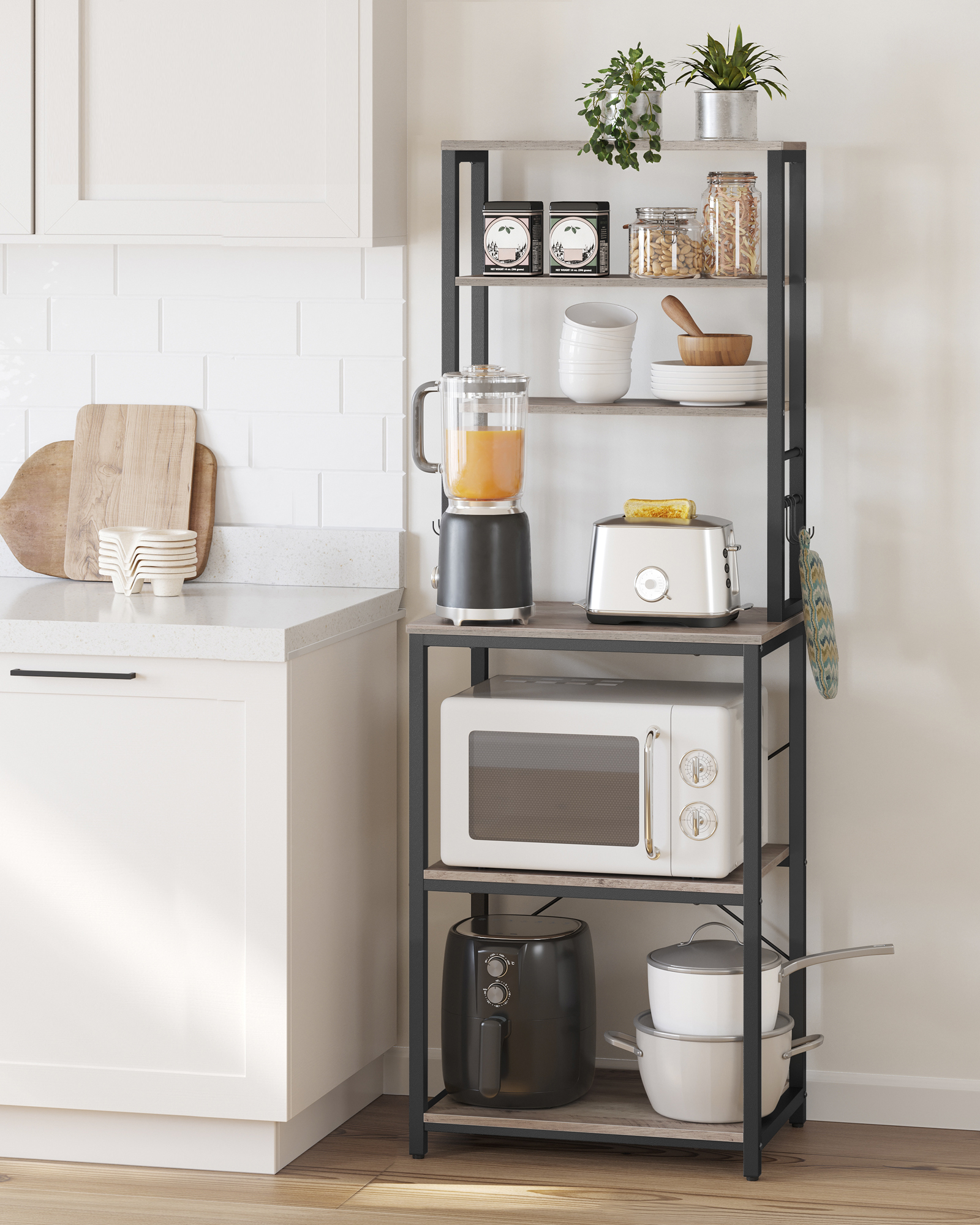 VASAGLE Standregal, Küchenregal mit 6 Haken, 40 x 60 x 167 cm(TxBxH)