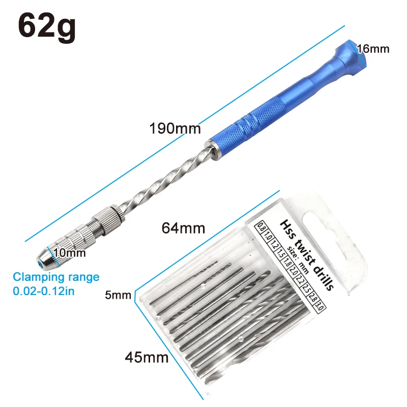 สีฟ้าขยายกึ่งอัตโนมัติ 0.5-3 มม.มือ Twist เจาะ Amber พลาสติก Circuit Board เจาะเครื่องมือ Twist เจาะชุด
