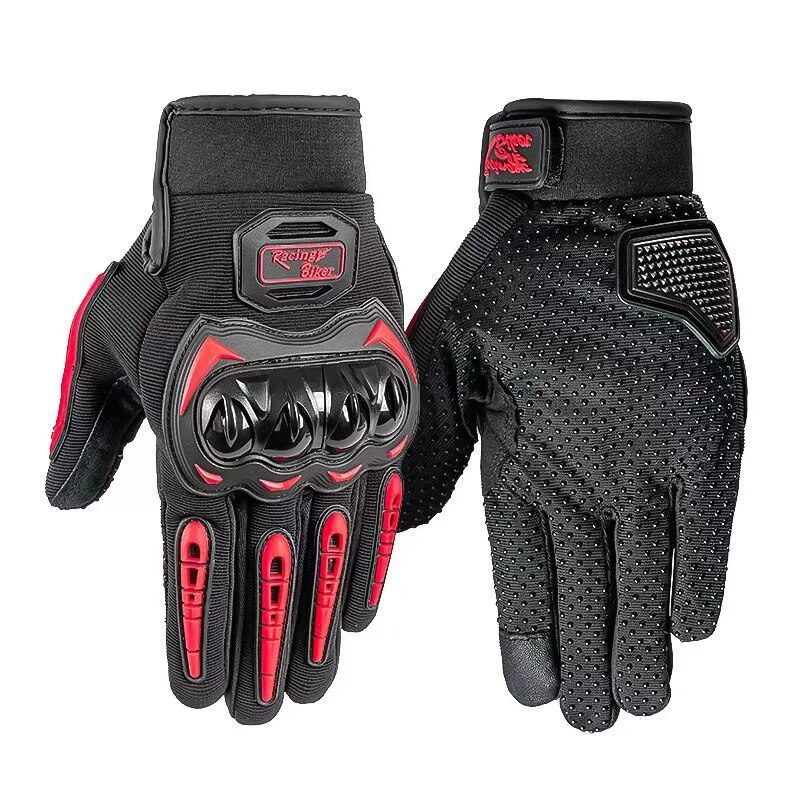 Guantes de moto de cuero genuino para hombre, guantes de equipo para carreras, verano e invierno