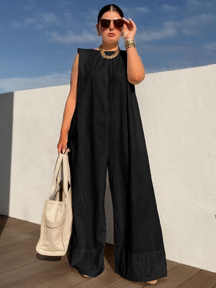 Yeezzi-Macacão de perna larga feminino, sem mangas, solto, casual, conjunto único, seleção à moda feminina, monocromático, verão, Novo, 2022