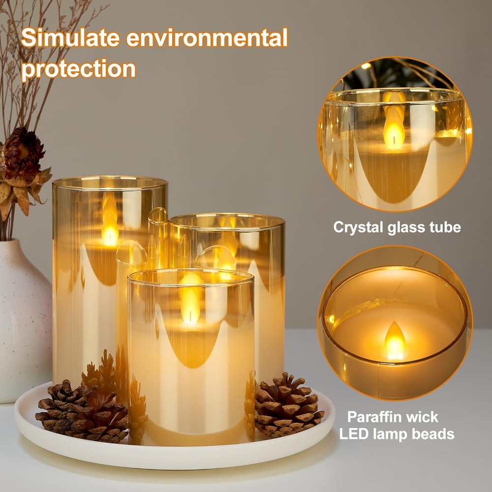 3 stks LED-verlichting voor thuis Elektronische kaars LED-kaars Decoratie Glazen kaarsenset Afstandsbediening Timer voor kerstbruiloft