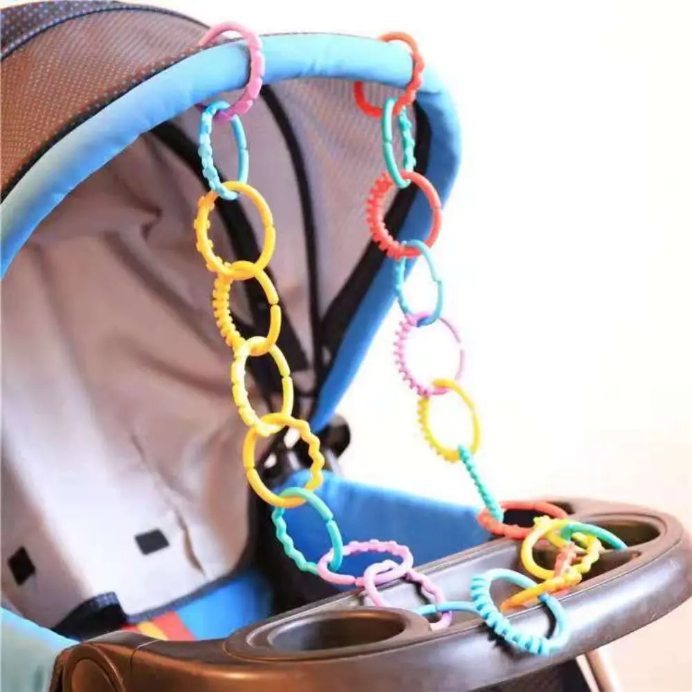24pcs/set Stroller Plastic Connecting Rings Early Education Clip on Teething Rings for Babies Multicolor Multifunctional