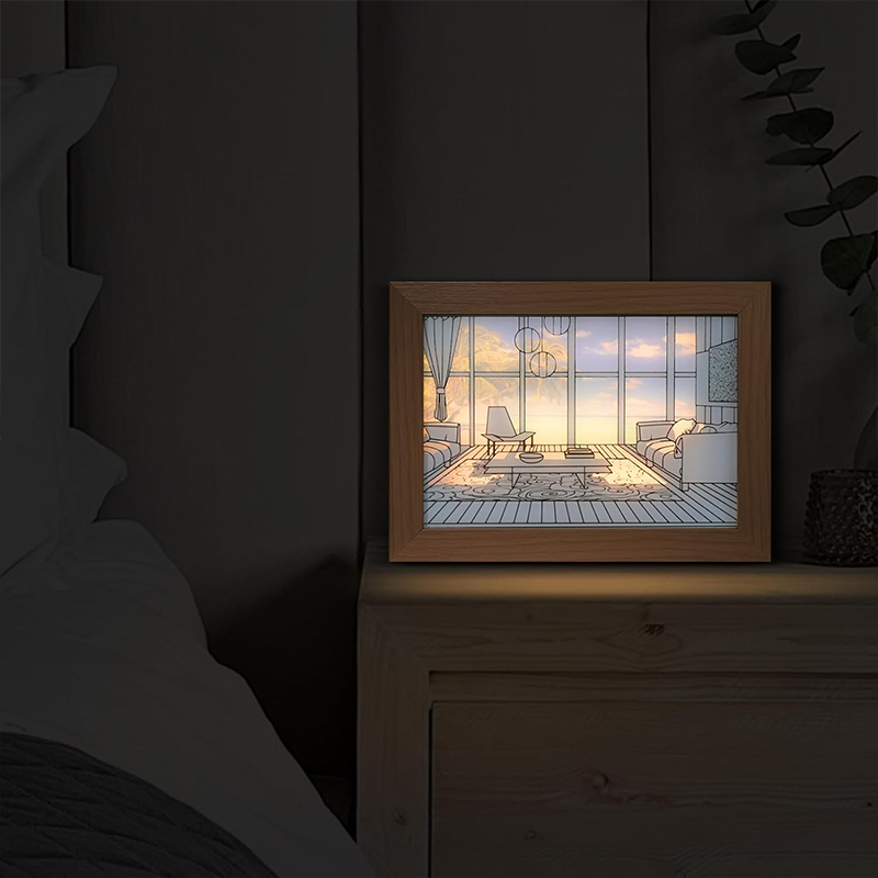 Decorative Led Light Painting USB Plug Dimming Wall Artwork Table Lamp Gift Indoor Sunlight Window Wooden Photo Night Luminous