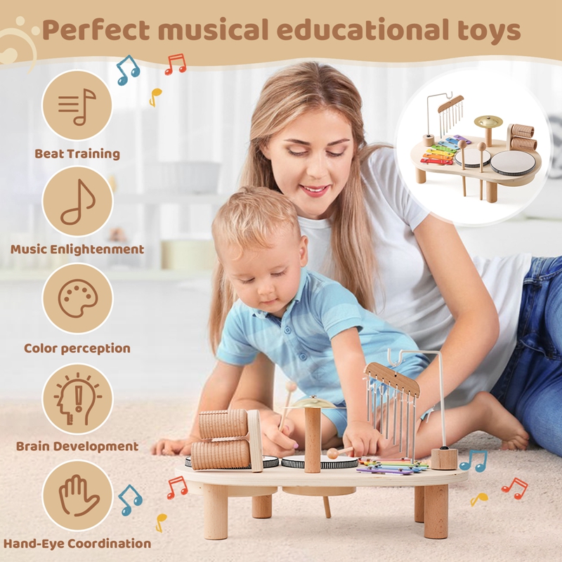 Instrumentos musicales de madera para bebé, juguetes de percusión multifuncionales, tambor de ocho tonos, Piano Montessori, regalos de cumpleaños