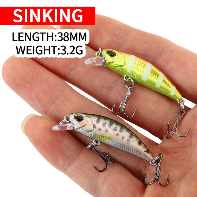 2024 caliente 38mm 3,2G Mini Señuelos de Pesca de pececillo hundido Jerkbaits Peche cebo Artificial Wobbler señuelo para pesca de carpa lubina de trucha