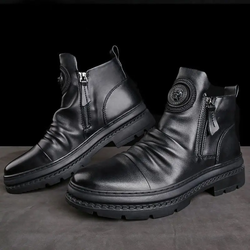 Botas de couro masculinas sapatos casuais confortáveis anti deslizamento resistente ao desgaste absorção de choque sapatos masculinos botas para hombre