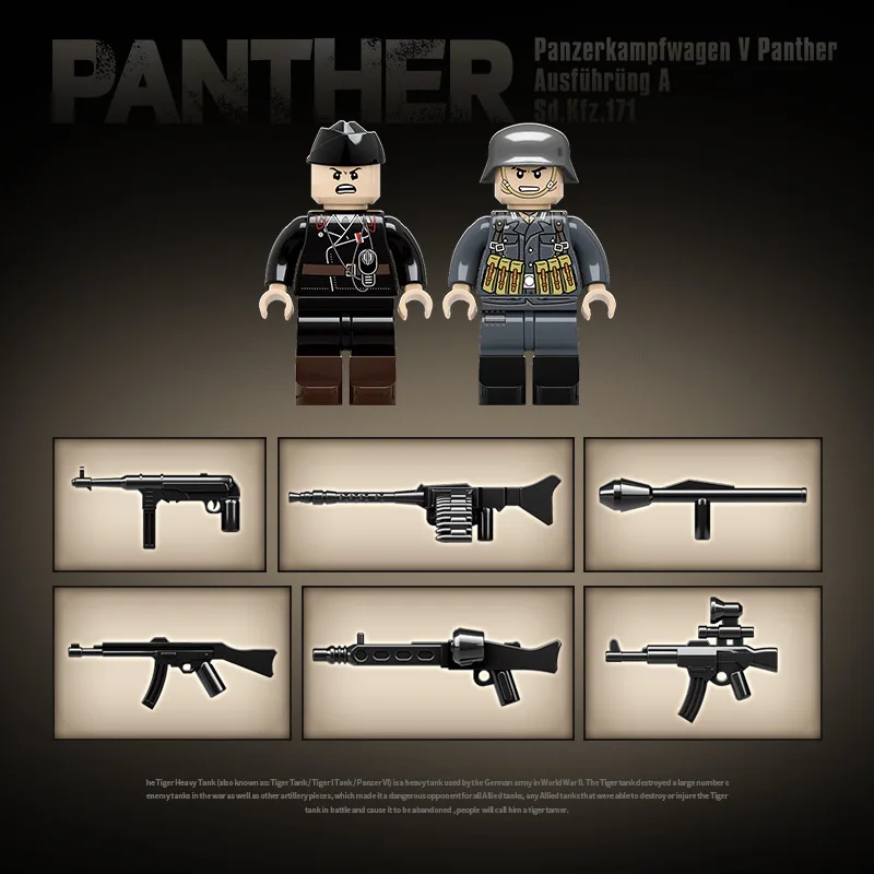 WW2 ทหาร Panzer Panther รถถังกลาง Panzerkampfwagen V Panther Building Blocks World War II Figures อิฐของเล่นของขวัญ