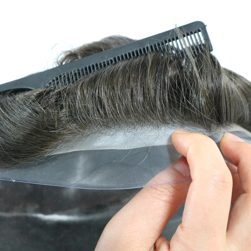 Tự Nhiên Dây Cột Tóc Nam Toupee V-Vòng 0.06-0.08Mm Đế PU Tóc Thay Thế Hệ Thống Thẳng/Lượn Sóng tóc Cho Lựa Chọn Tóc Vàng