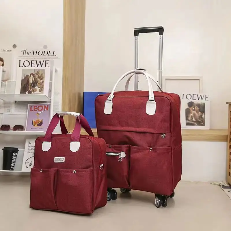 Malas de viagem dobráveis portáteis com rodas, carrinho de grande capacidade, bagagem, pano Oxford