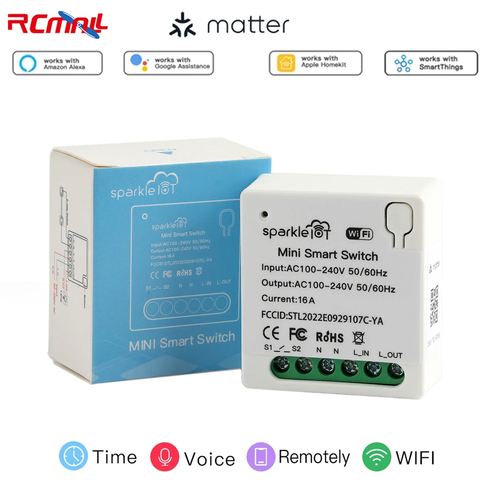 Matter 16A WiFi mini interruptor inteligente desconexión de paso salidas de Control Dual funciona con Apple HomeKit Alexa Google