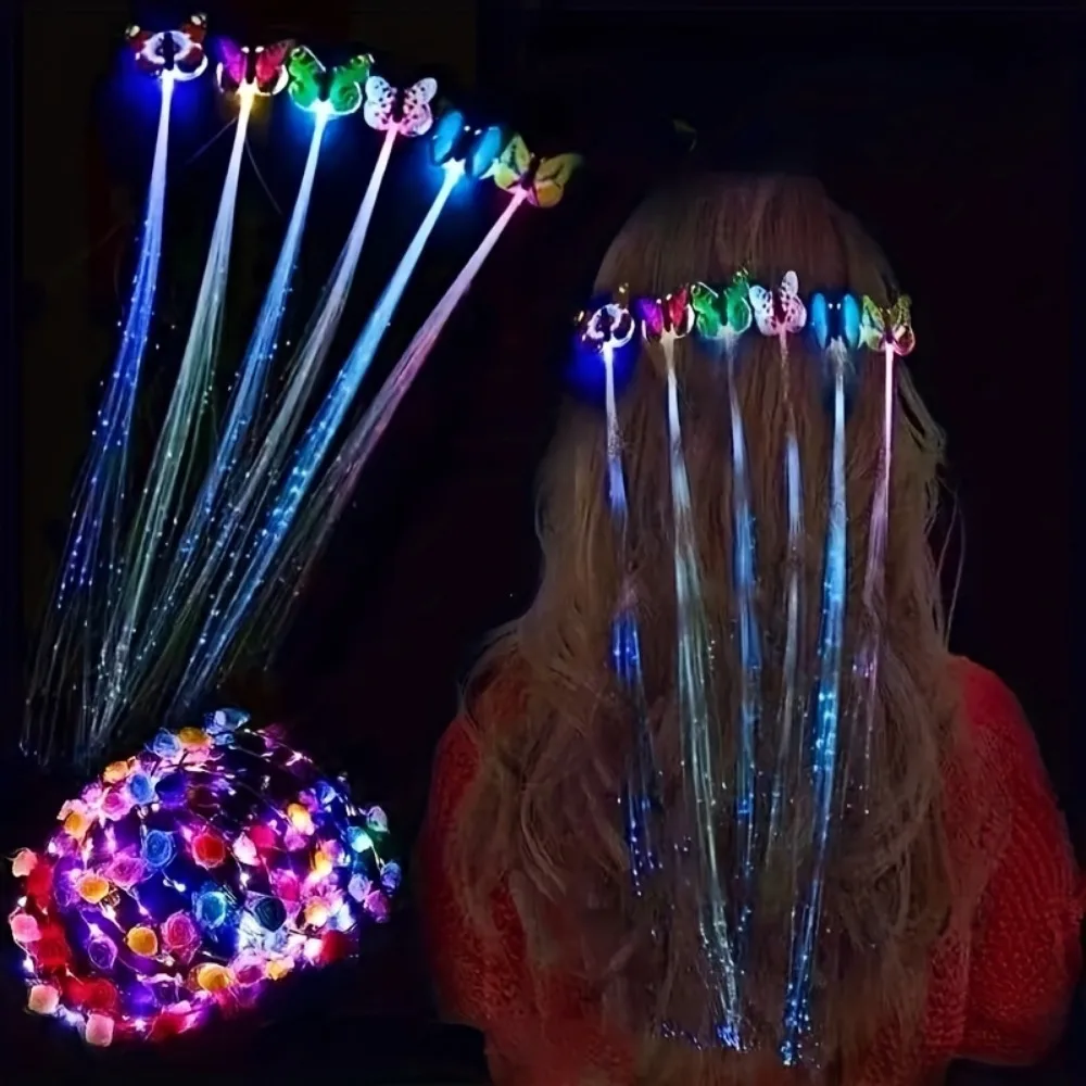 5 pezzi di luci colorate a farfalla trecce parrucca accessori per capelli da festa per donna colore casuale