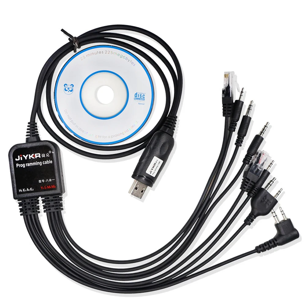 Cable de programación USB 8 en 1 para Baofeng Kenwood TYT QYT Motorola AXU4100 Yaesu icom Walkie Talkie, Radio de coche, Software de CD