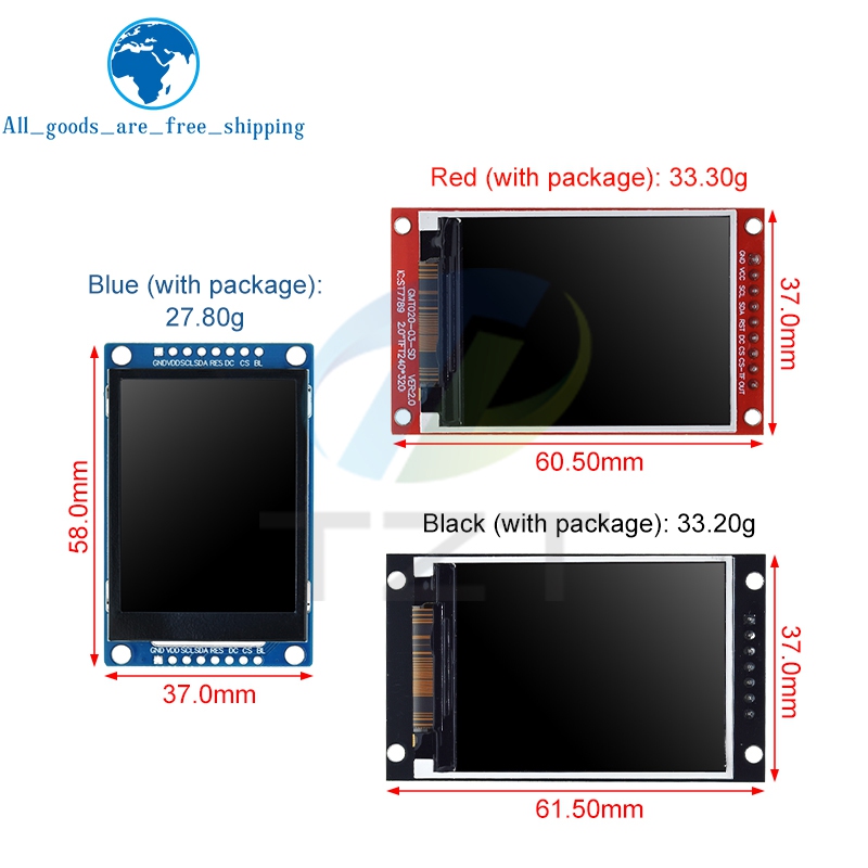 TZT 2,0-дюймовый TFT-дисплей OLED ЖК-дисплей IC ST7789V 240RGBx320 Точечная матрица SPI-интерфейс для Arduio Полноцветный модуль ЖК-дисплея