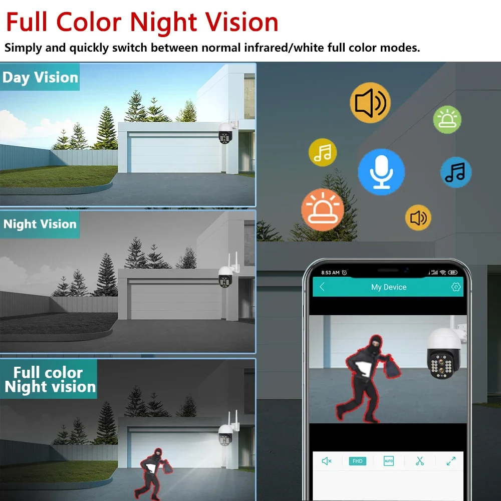 Tuya Outdoor Wireless Security IP Camera 4K 8MP HD Dual Lens External Wifi PTZ Camera Auto Tracking Street Surveillance Camera