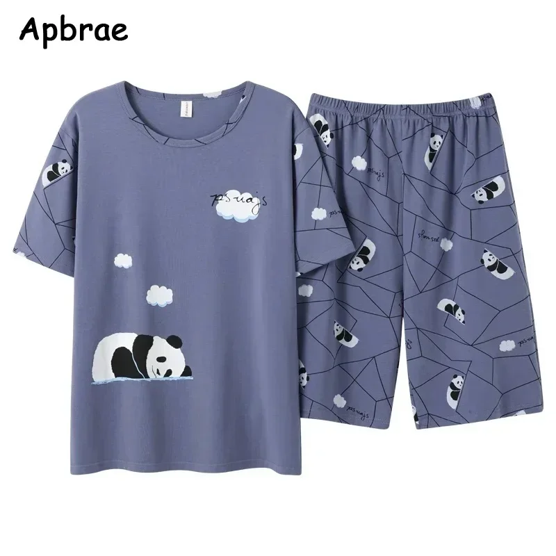 Nuevo Pijamas de verano con cuello redondo para hombre, ropa de dormir tejida de algodón con estampado de perro Kawaii para hombre, conjunto de Pijamas informales de ocio 3XL