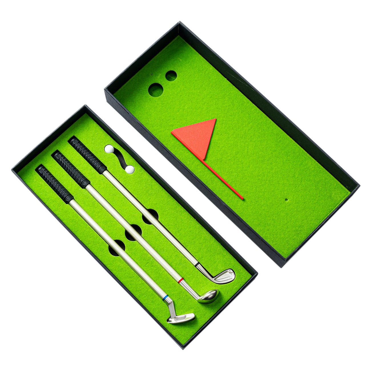 Golf-Stift-Set, Mini-Desktop-Golfball-Stift, Geschenk, inklusive Putting Green 3-Schläger, Stiftbällen und Flagge, Schreibtischspiele, Golf-Zubehör