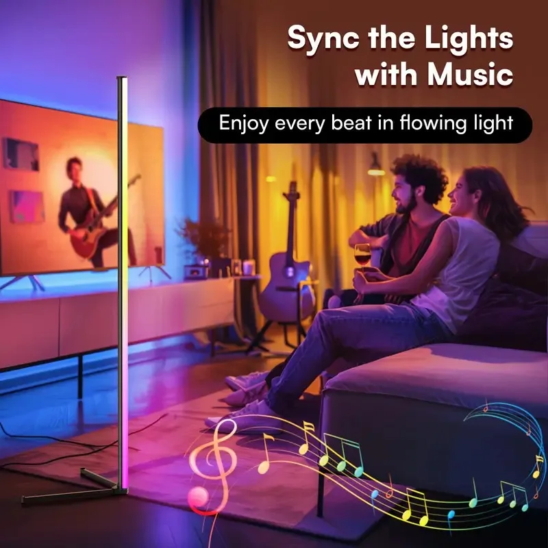 โคมไฟตั้งพื้น LED RGB, โคมไฟมุม LED ทำงานร่วมกับโคมไฟตั้งพื้นสมัยใหม่พร้อมซิงค์เพลงและโคมไฟตั้งพื้นสี DIY 16 ล้านสี