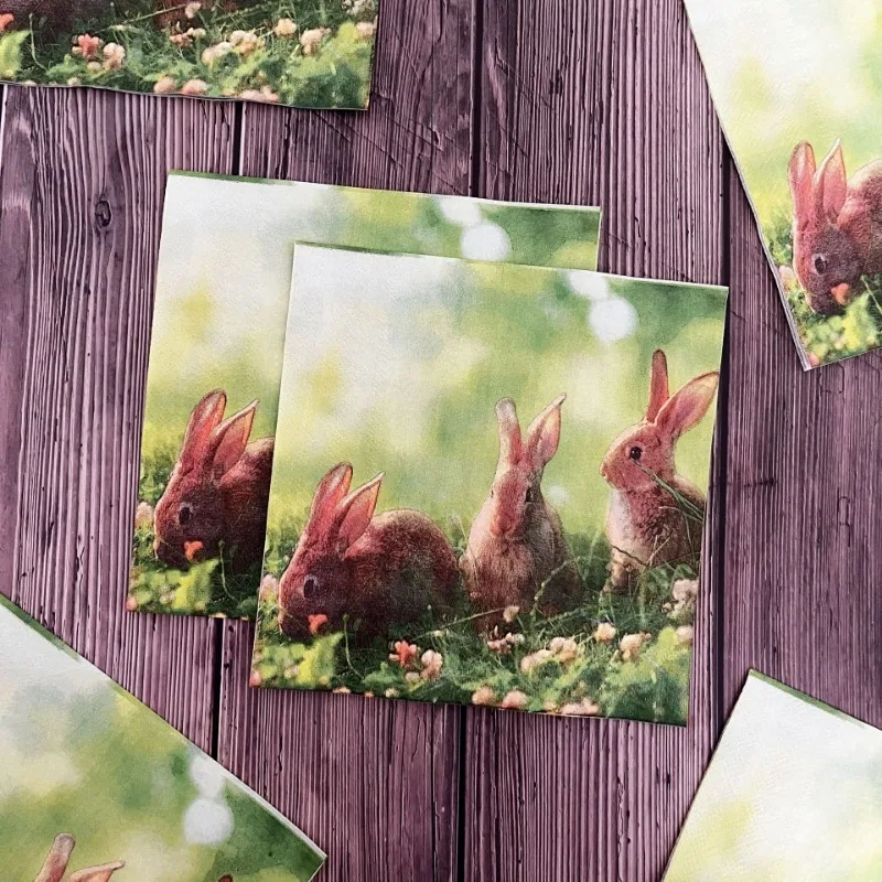 10/20pcs 33cm 2-Ply Meadow Bunny Printed Paper Napkins Easter Party Decorative Paper Placemats Cocktail Napkins