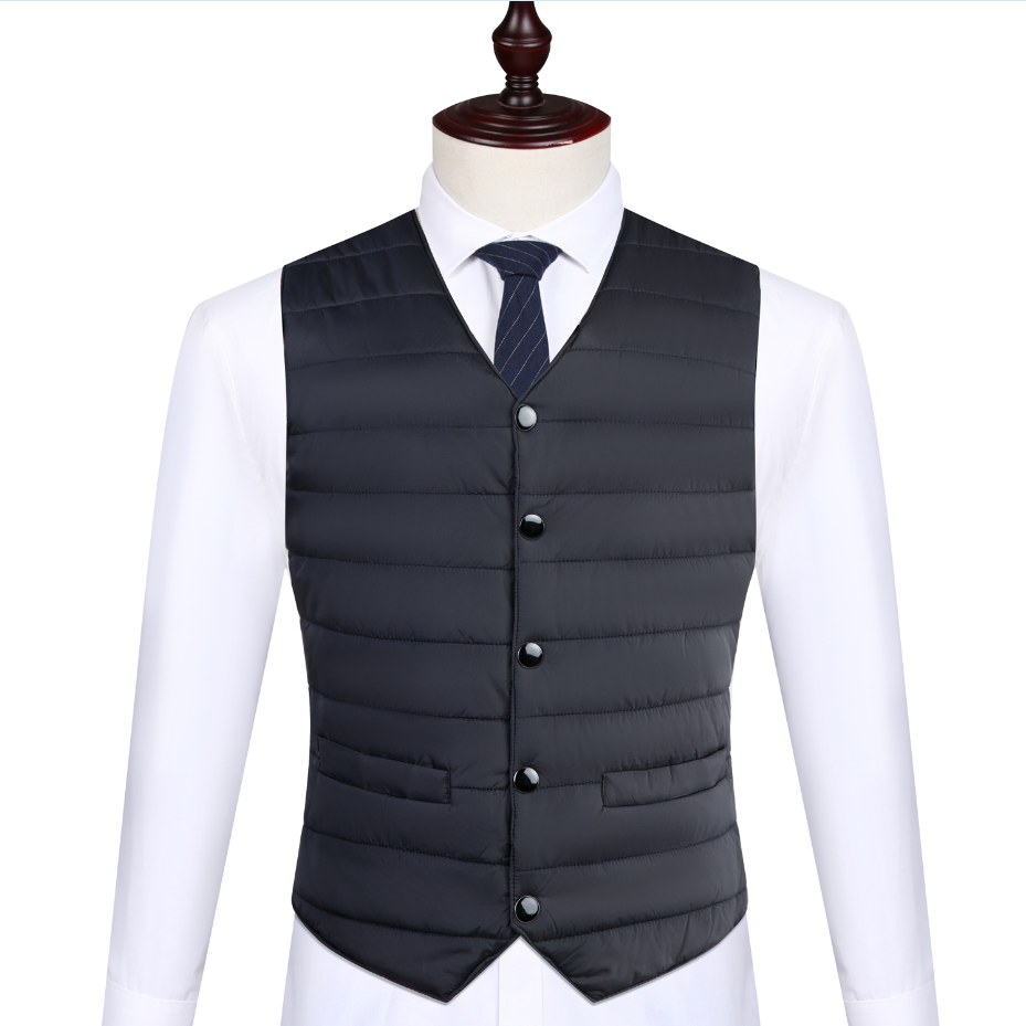 Otoño Invierno abajo algodón hombres abrigo chaleco moda botón cárdigans espesar cálido sólido cuello pico Casual versátil chaquetas sin mangas