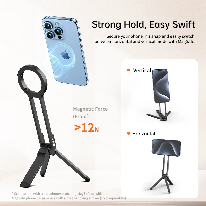 ​Ulanzi MA30 Carabiner-Mounted Phone Tripod for iPhone 15 14 13 12 Pro/Pro Max Dual-sided Magnet Tripod Desk Mount Phone Handle